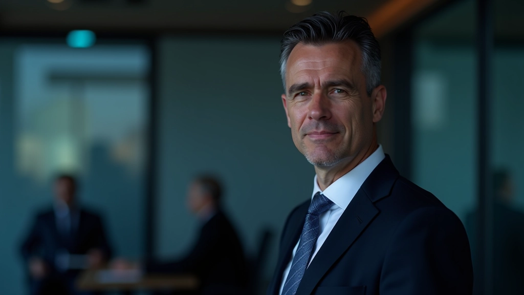 Bankberater im Gespräch mit Klient vor mehreren Monitoren mit Finanzcharts und Marktdaten