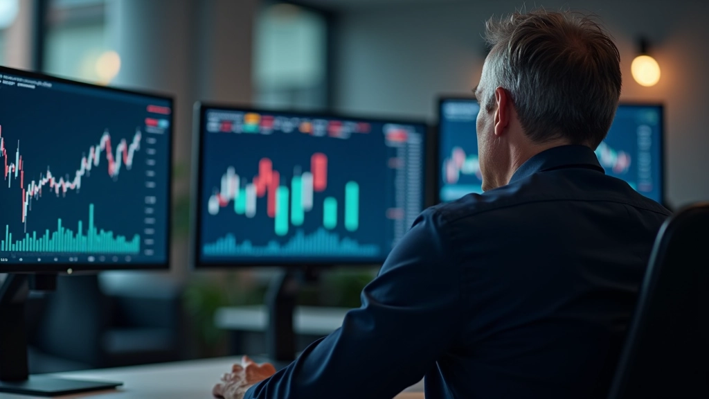 Finanzanalyst bei der Überprüfung von Währungscharts und Exportdaten auf Computerbildschirm, professionelles Umfeld