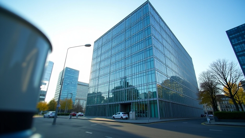 Europäische Zentralbank-Gebäude in Frankfurt mit moderner Architektur und Glasskulpturen
